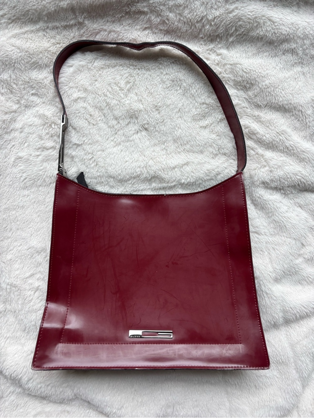 Guess Deep Burgundy Shoulder Bag with Silver Accent